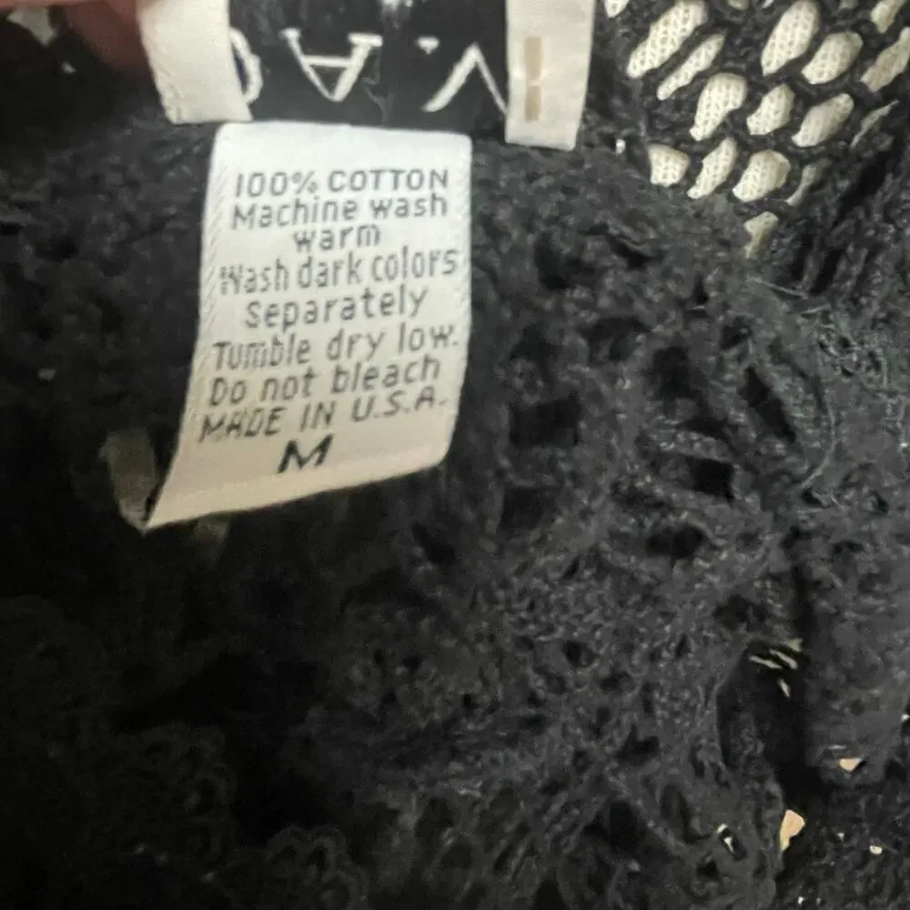 Vintage Black Crochet Dress Coverup Size Medium Cotton DAM American Concept VTG